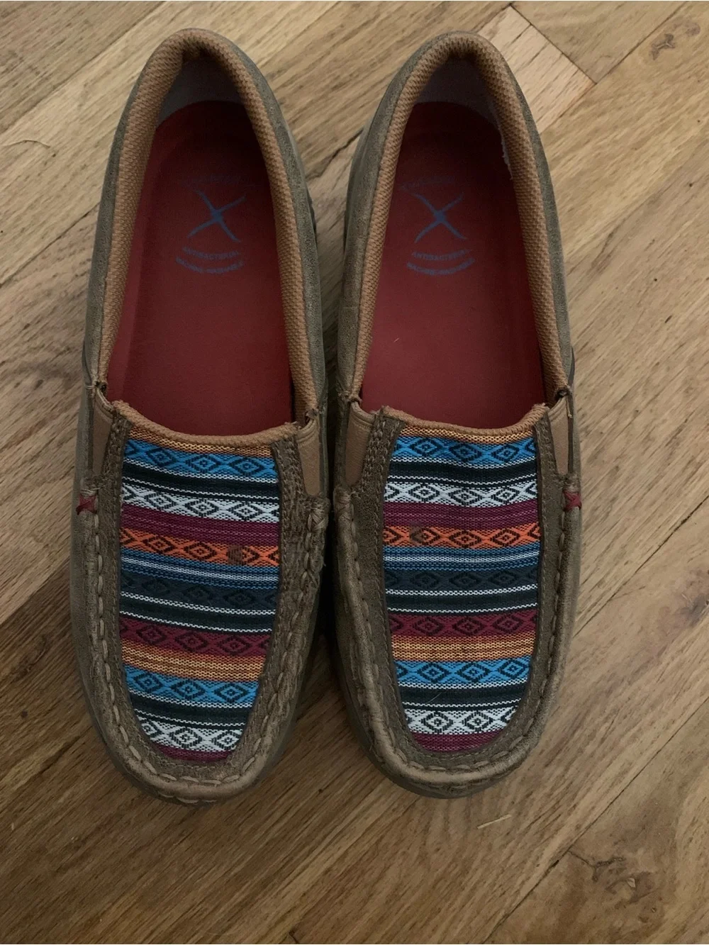 Twisted X Brown Flats with Multicolor Woven Toe Panels